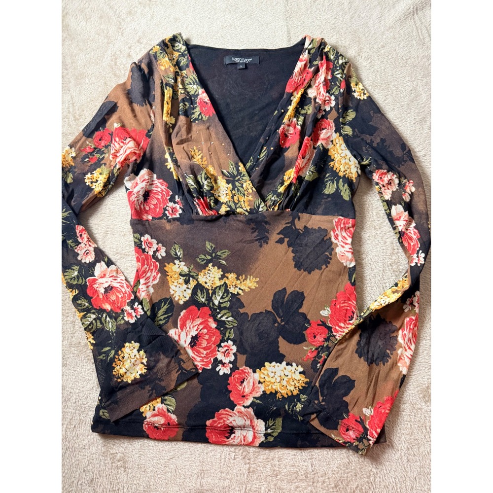 Karen Kane Floral Mesh L Dark Romantic Whimsigoth Witchy Feminine VTG Vampy